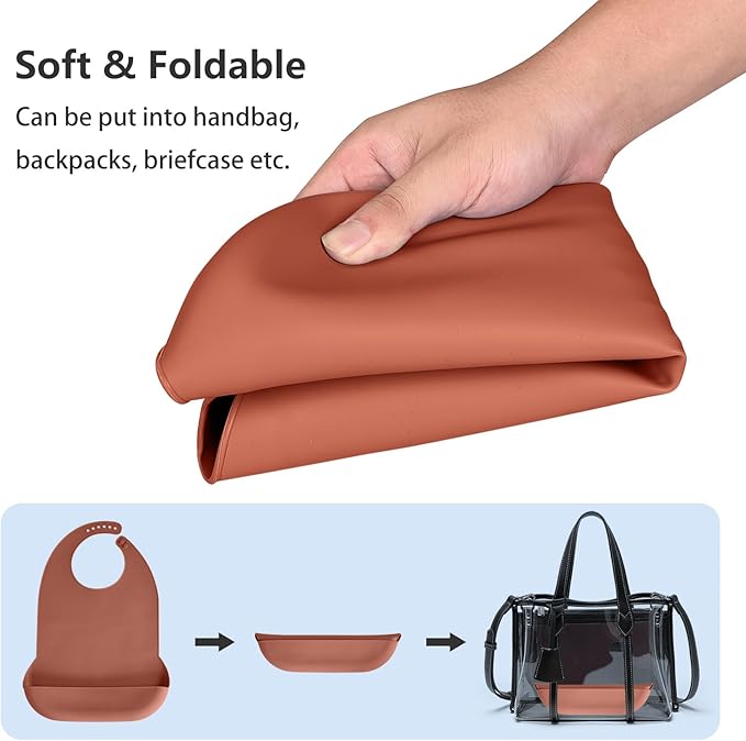 Adult Bibs for Men Women Elderly Adjustable Washable Silicone Adult Bibs for Elderly with Crumb Catcher (Brown)
