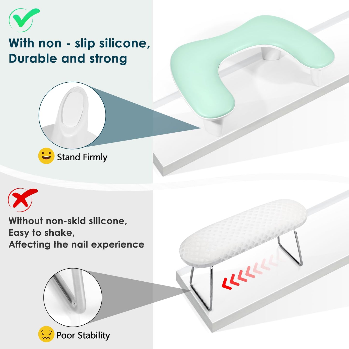 Arm Rest for Nails Tech - U-shaped Manicure Nail Hand Rest Pillow Cushion, Big Microfiber Leather Nail Arm Rest Stand for Acrylic Nail Art Tech (Mint Green)