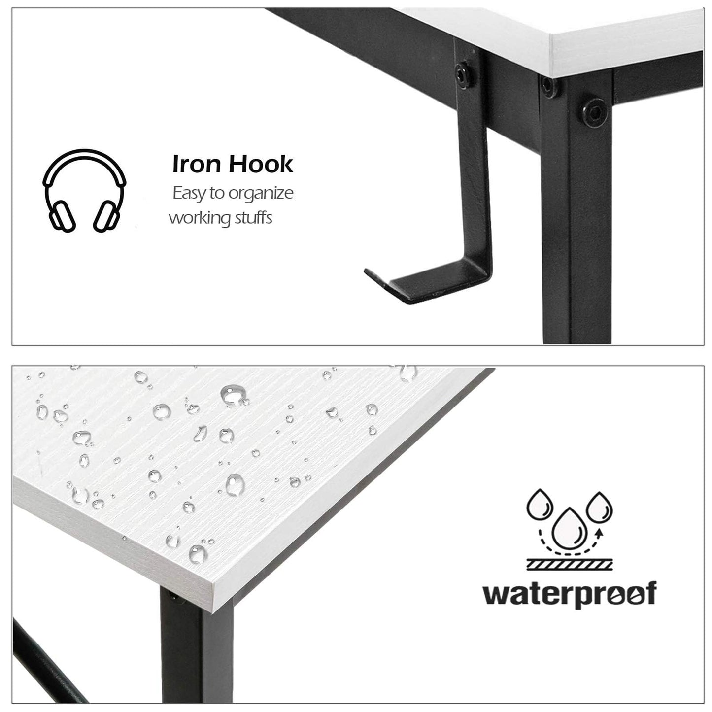Lufeiya Computer Desk White Writing Table for Small Spaces Home Office 39 Inch Modern Study PC Desk with Storage Bag Hook, White Black