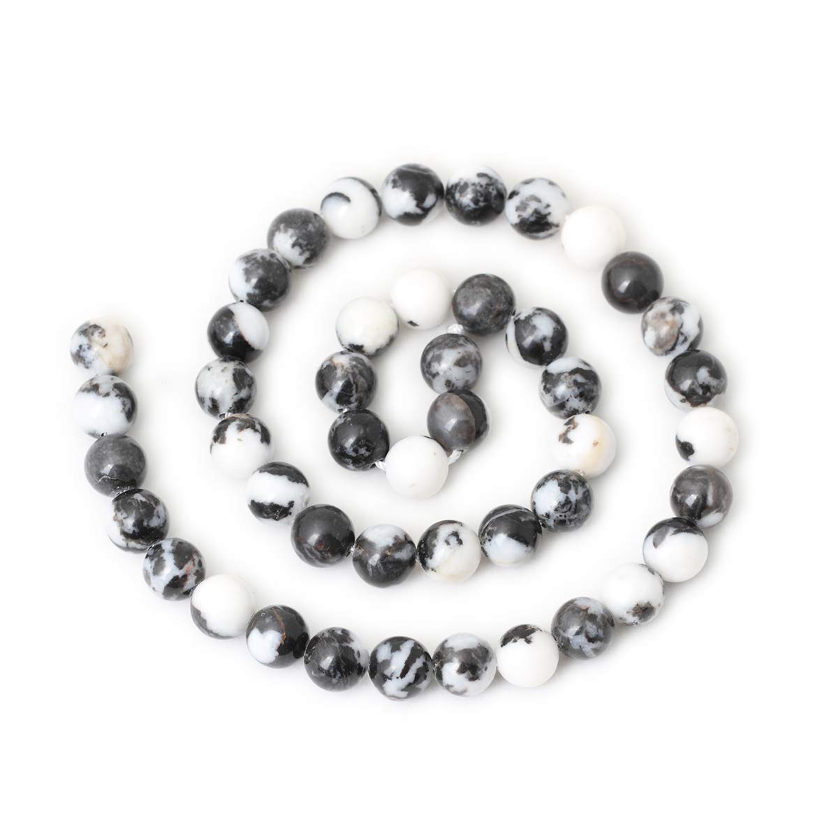 CHEAVIAN 45PCS 8mm Natural Black White Zebra Jasper Gemstone Round Loose Beads Crystal Energy Stone for DIY Jewelry Making 1 Strand 15"