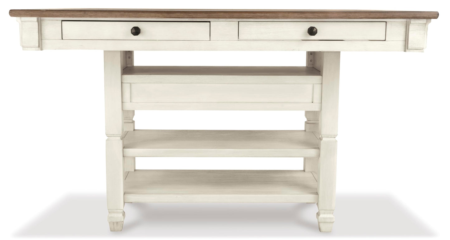 Signature Design by Ashley Bolanburg Rectangular Counter Dining Room Table, 4 Drawers, Seats 6, Storage Rack, Wood, 60" W x 40" D x 36" H, White & Brown