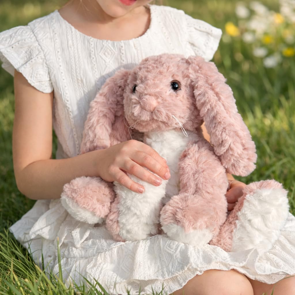 Laila and Lainey Bunny Stuffed Animal - 10.5 Inch Tall Pink Bunny Plush, Weighted Bottom for Independent Sitting, Safety Certified Rabbit Stuffed Animal