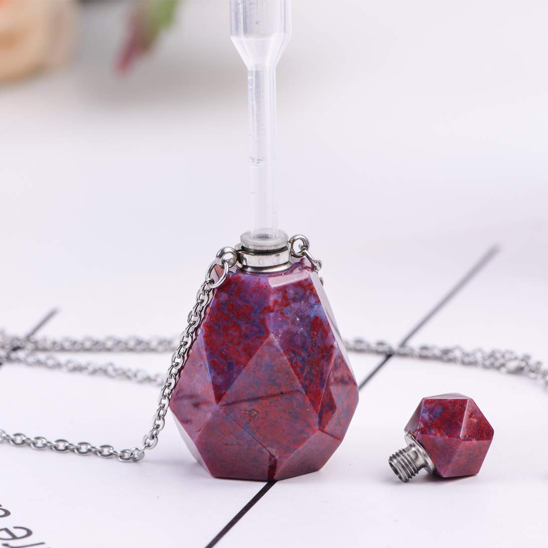 YGLINE Agate Essential Oil Gemstone Vial Essential Oil Necklace,Youngliving,Perfume Bottle Necklace