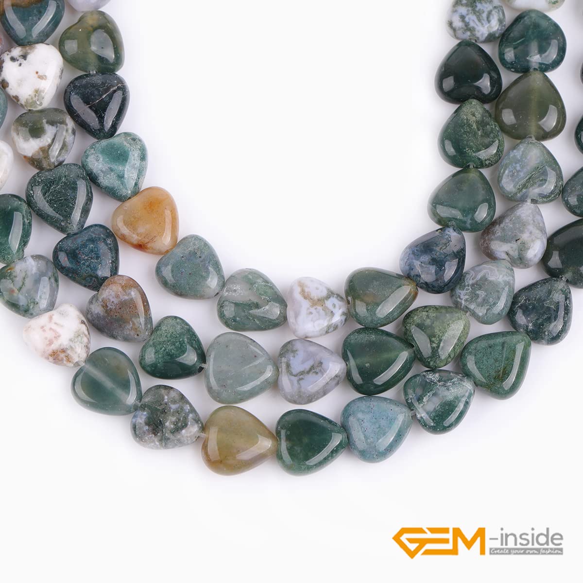 GEM-Inside 10mm Heart Charms Natural Green India Agate Gemstone Stone Beads for Jewelry Making Full 15" Strand Power Energy Healing Chakra Stone Beads