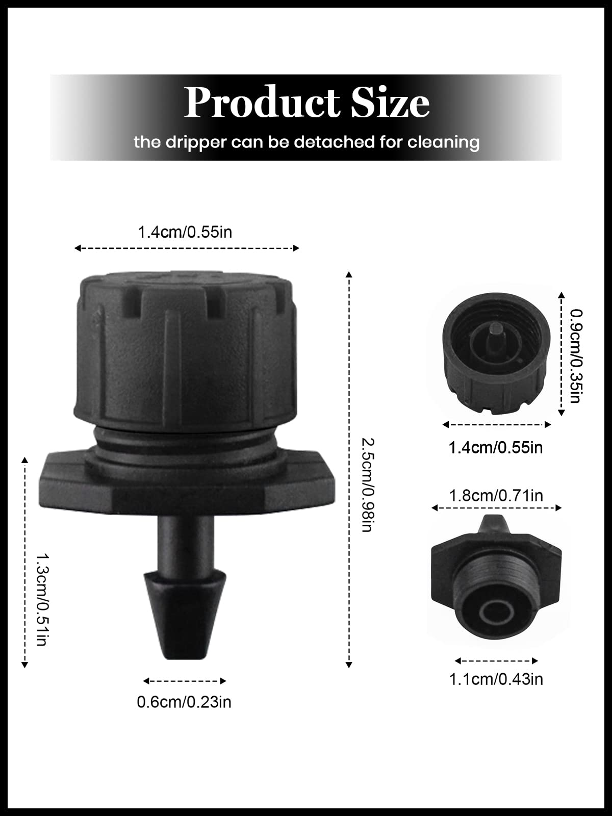 Kalolary 200Pcs Adjustable Irrigation Drippers, 1/4 Inch Barbed Drip Emitter 360 Degree Watering Sprinklers Anti-Clogging Drippers for 4mm/7mm Garden Watering System