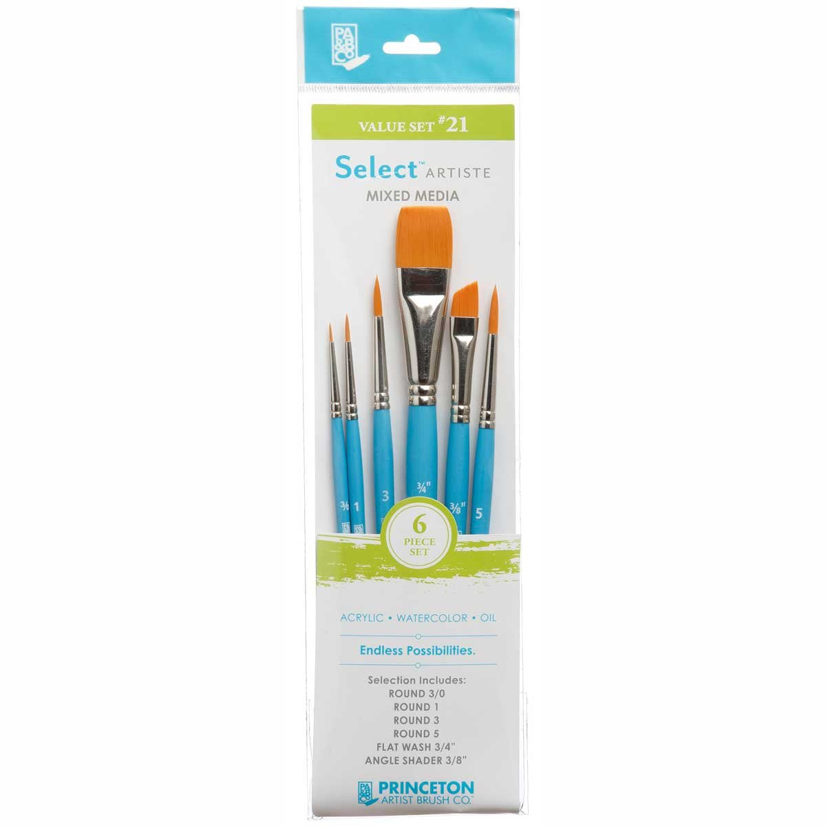 Princeton Select Artiste, Series 3750, Paint Brush for Acrylic, Watercolor and Oil, Set of 6