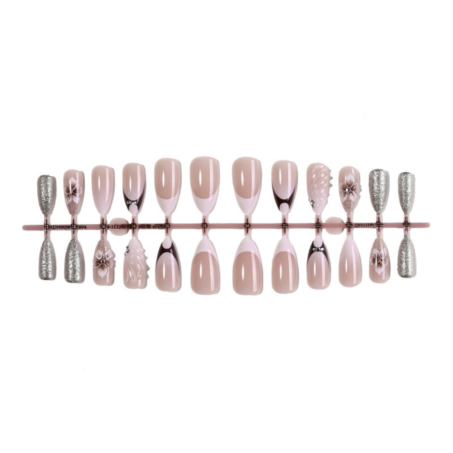 Long Press on Nails Almond Fake Nails Nude Artificial Nail SEENEEY Flowers Rhinestones Designs Cute Stick on Nail for Women 24pcs