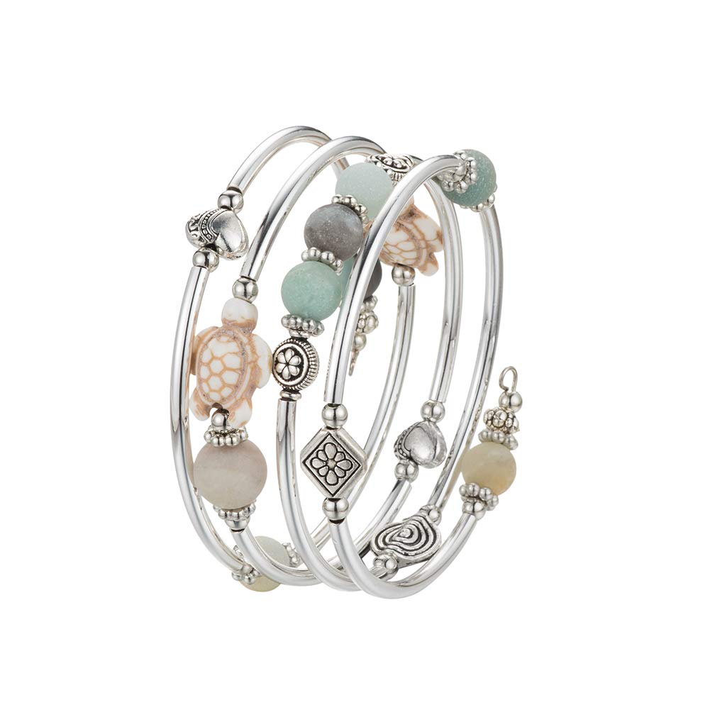 BULINLIN Layered Wrap Bangle Turquoise Bracelet - Bead Bracelet with Natural Agate Stone, Gifts For Women (17-Amazon Green turtle bracelet)