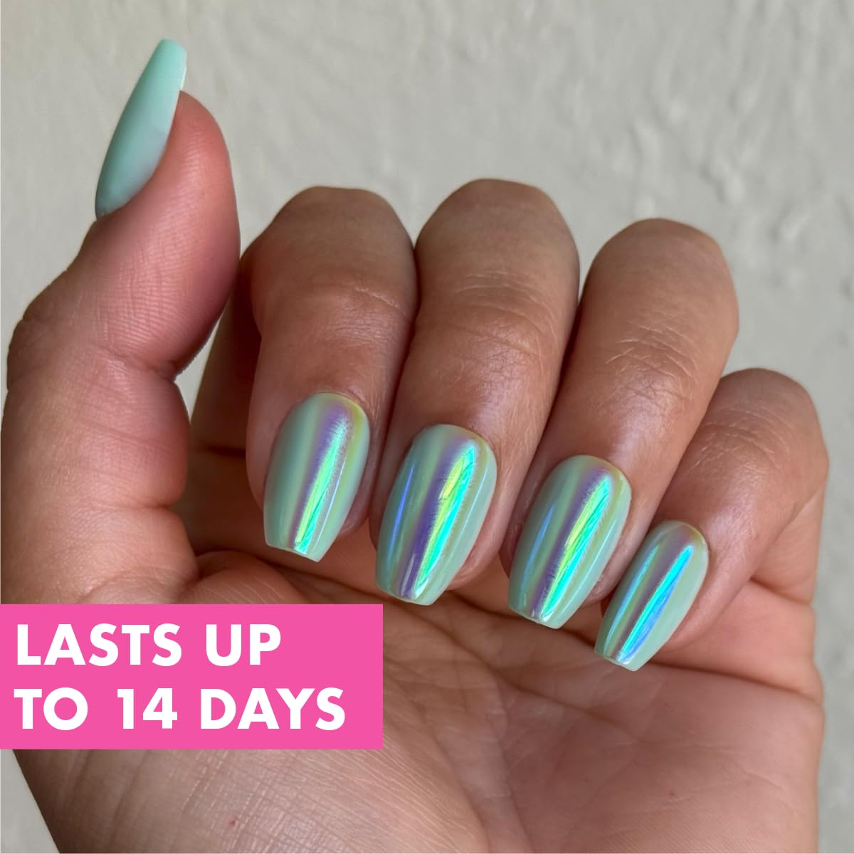 Olive & June Maximalist Instant Mani Press-On Nails (Glue) | 42 Fake Nails, 21 Sizes | Non-Toxic, Long-Lasting Big, Bold Gorgeous Realistic Look | Salon-Quality | Medium, Coffin | Teal Glass Chrome