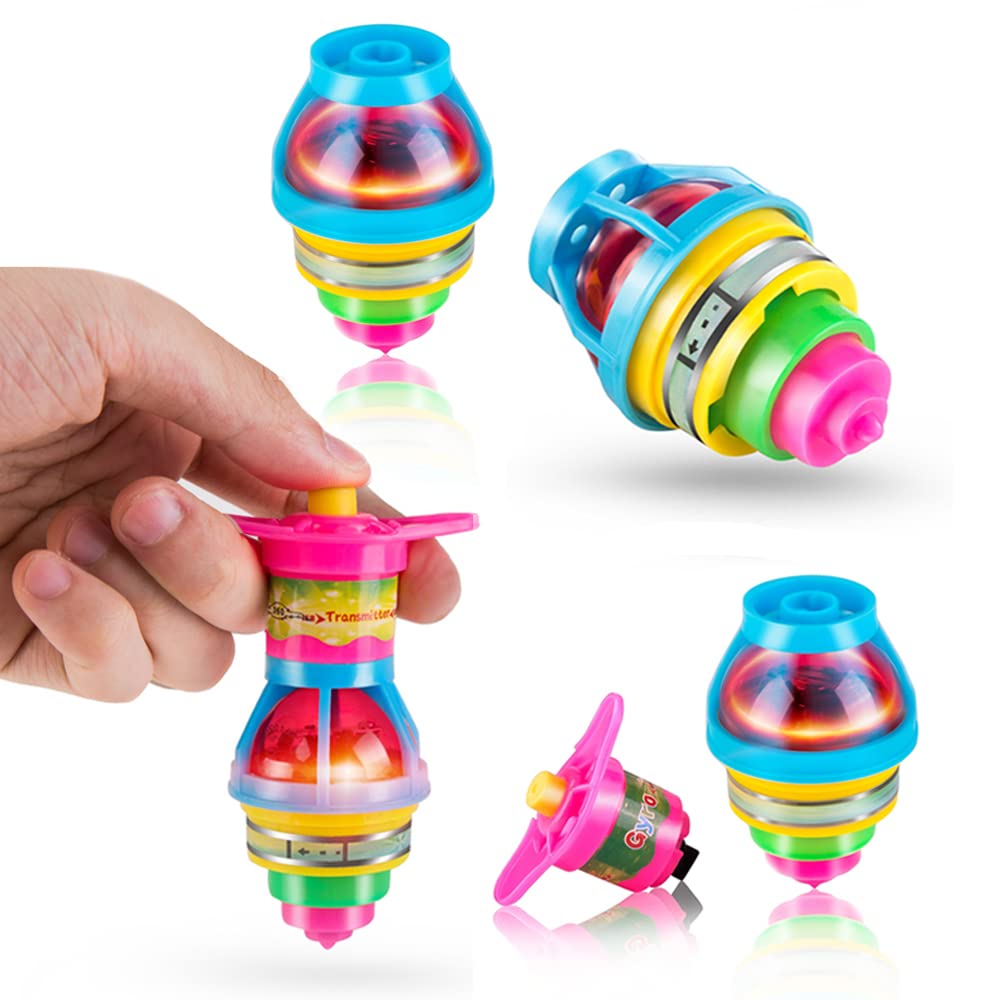 PROLOSO 15-Pack Light Up Flashing UFO Spinning Tops with Gyroscope Novelty Bulk Toys Party Favors