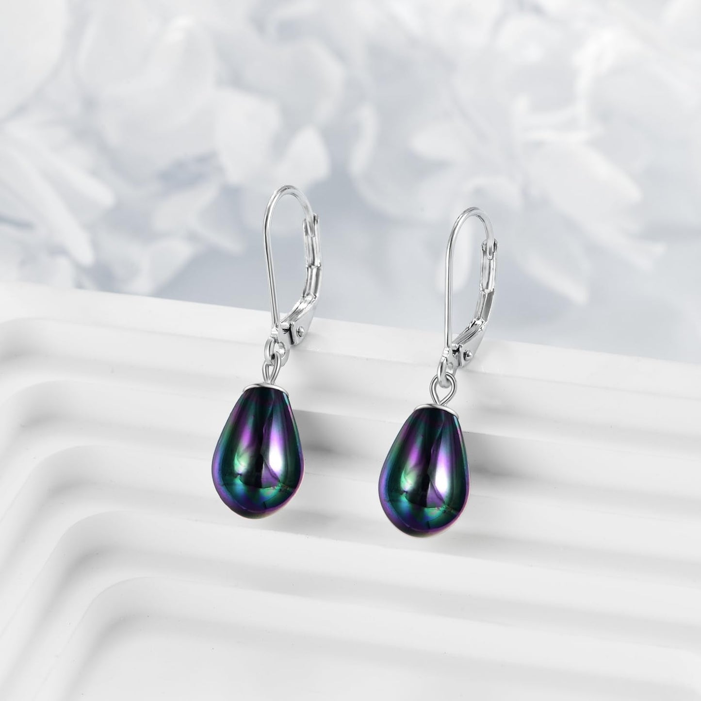 925 Sterling Silver Black Pearl Leverback Earrings Dangle Drop Jewelry Gifts for Women (Teardrop Black Pearl)