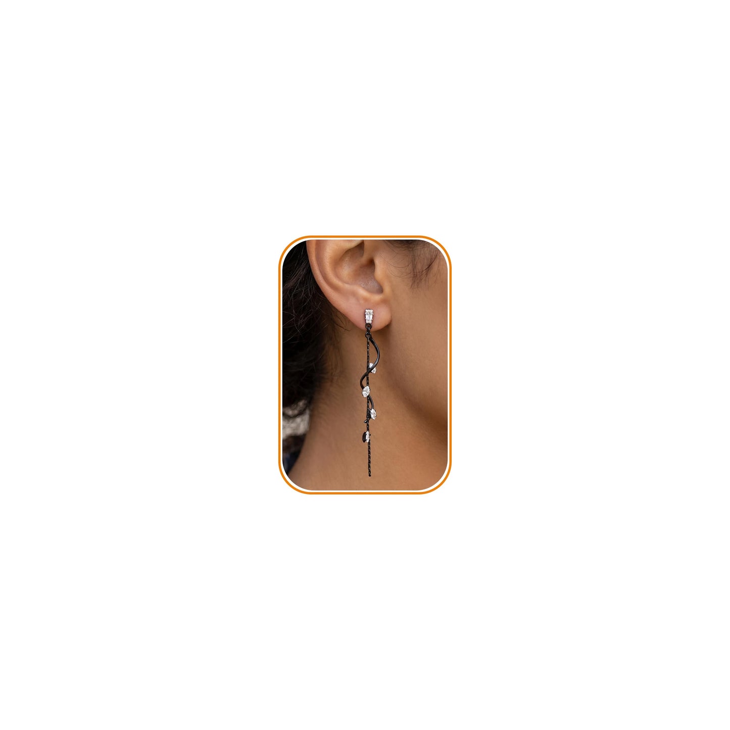 PRTGL Dangle Earrings for Women - Black Long Twist Tassel Dangle Earrings with Tiny Cubic Zirconia