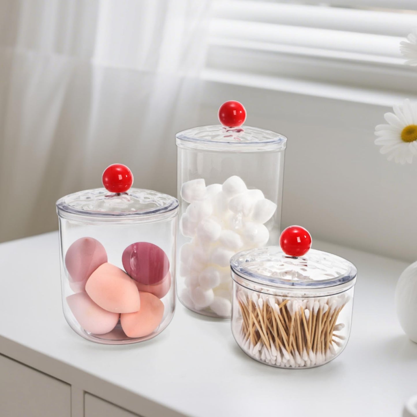 Nagpew 3 Pack Clear Candy Jar, Airtight Plastic Cookie Jars with Lids in 3 Sizes, Wide Mouth Food Storage Apothecary Container for Office Desk, Kitchen, Counter, 70 Oz, 45 Oz, 27 Oz