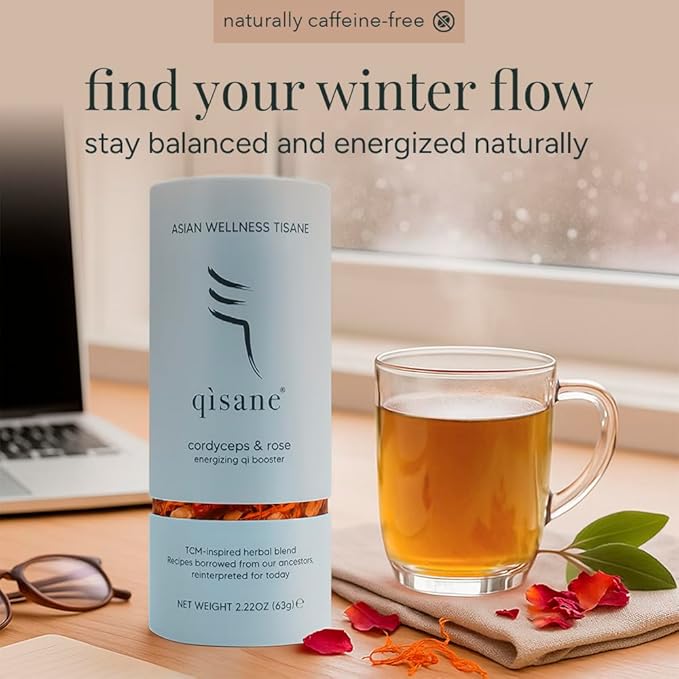 qìsane Cordyceps Tea Bags with Dried Rose Buds - Adaptogenic Cordyceps Mushroom Flowers, Dried Roses, Astragalus Root & Codonopsis Root Helps Boost Qi & Balance Body & Spirit - 10 sachets (~30 cups)