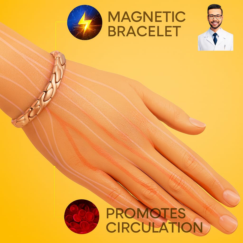 38 Elegant Titanium Magnetic Bracelet for Women Germanium and Magnetic Functions with Free Link Removal Tool Christmas gift (Rose Gold)