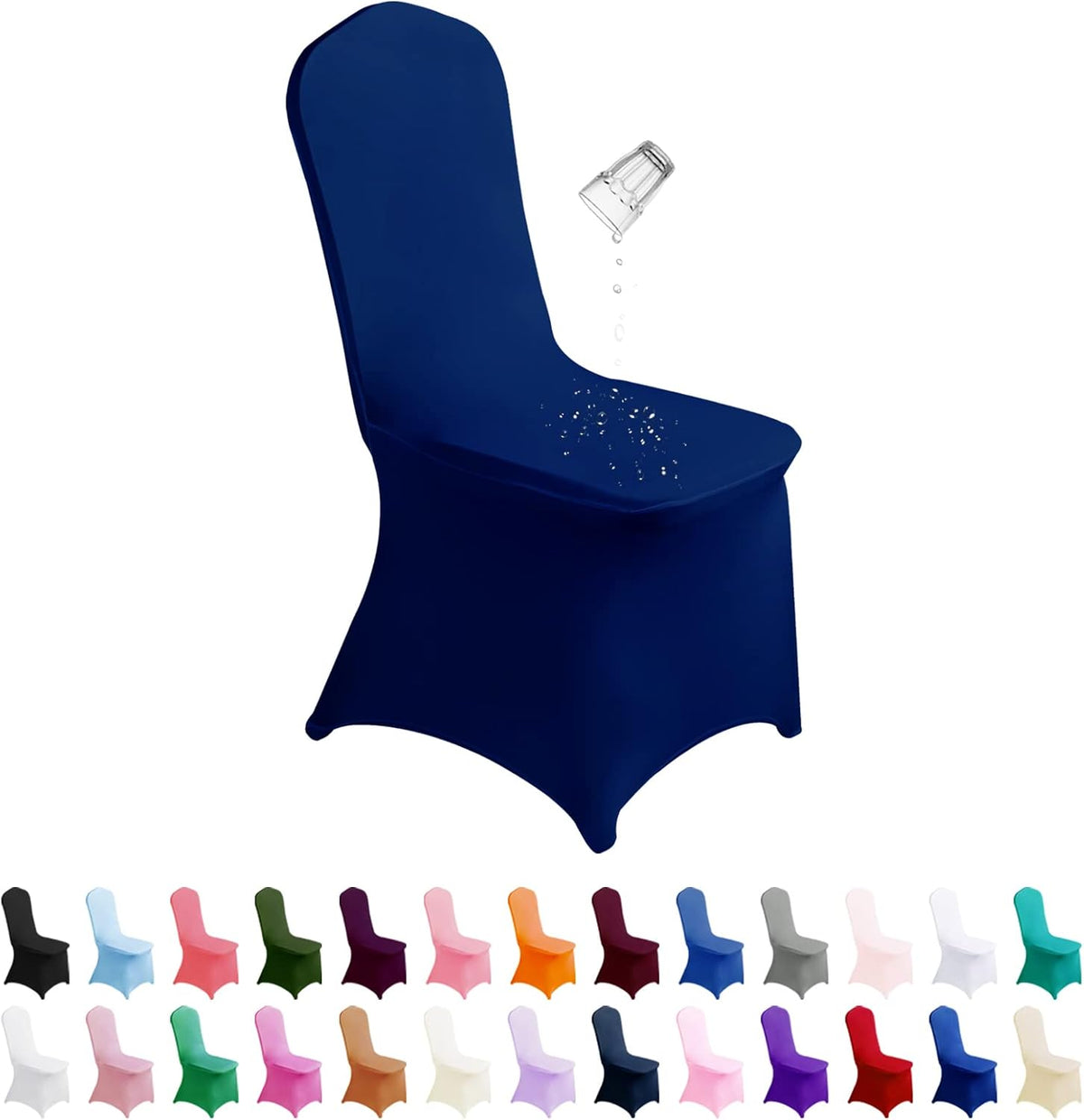 Waterproof Spandex Chair Cover 12PCS, Stretch Dining Chair Covers, Polyester Outdoor Chair Covers, Protector Stretch Chair Cover for Party Universal, Banquet, Wedding Event, Hotel(Classic Blue)