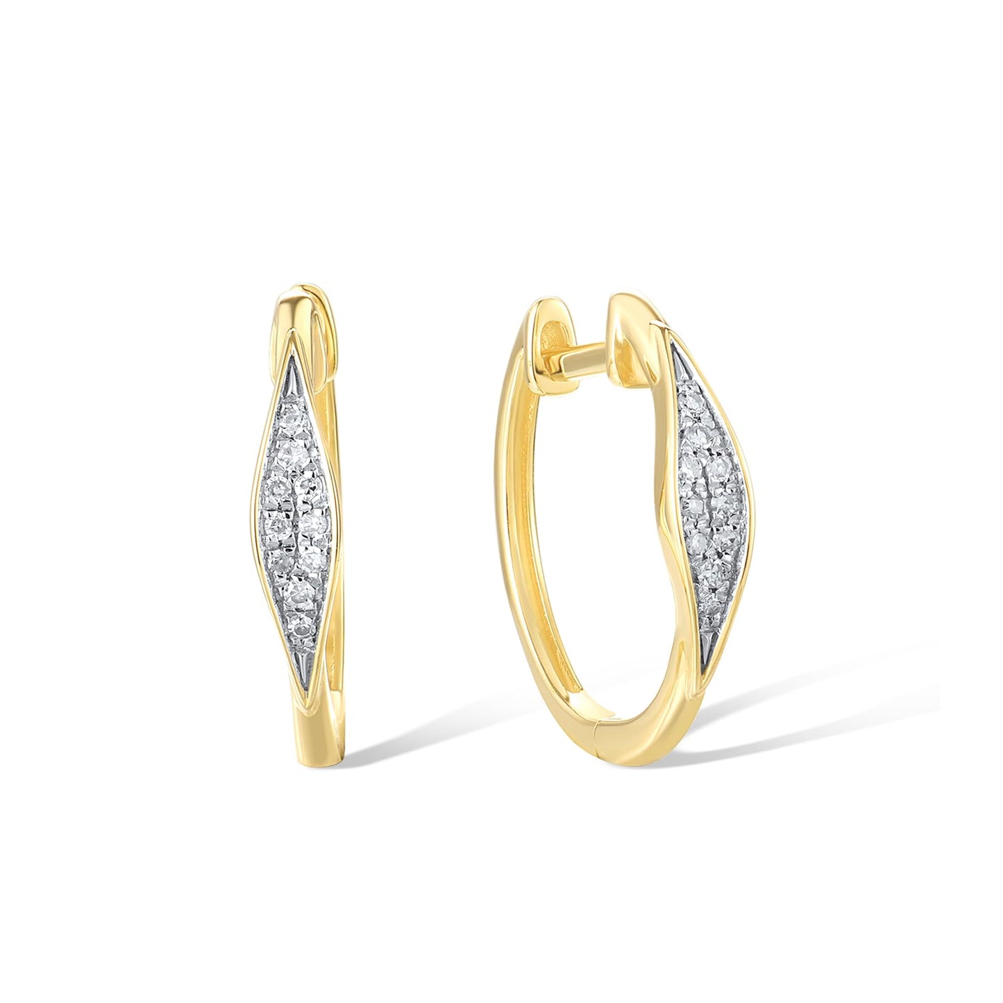Santuzza 10K Yellow Solid Gold Marquise Shape Earrings Genuine Diamond Simple Huggie Hoop Earrings for Women