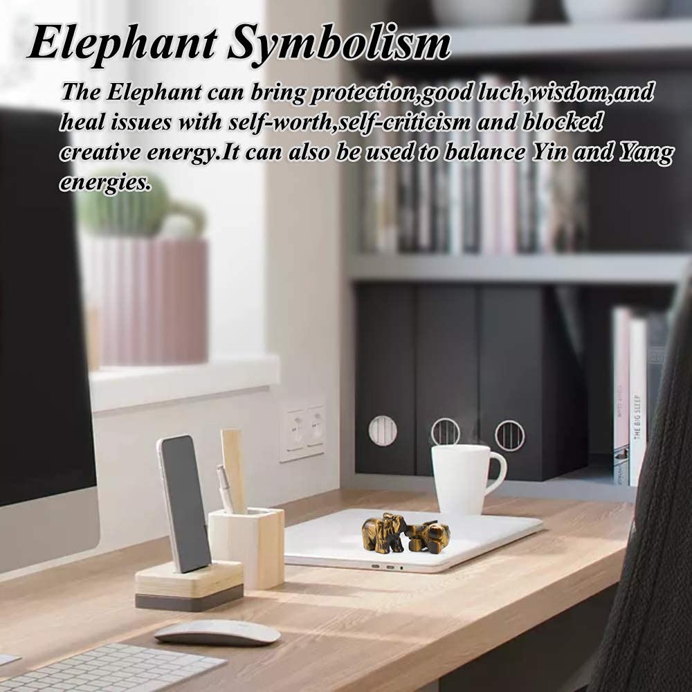Tiger Eye Elephant Gemstone Figurines Hand Carved Pocket Statue Healing Crystals Good Luck for Home Decor 1.5 inches