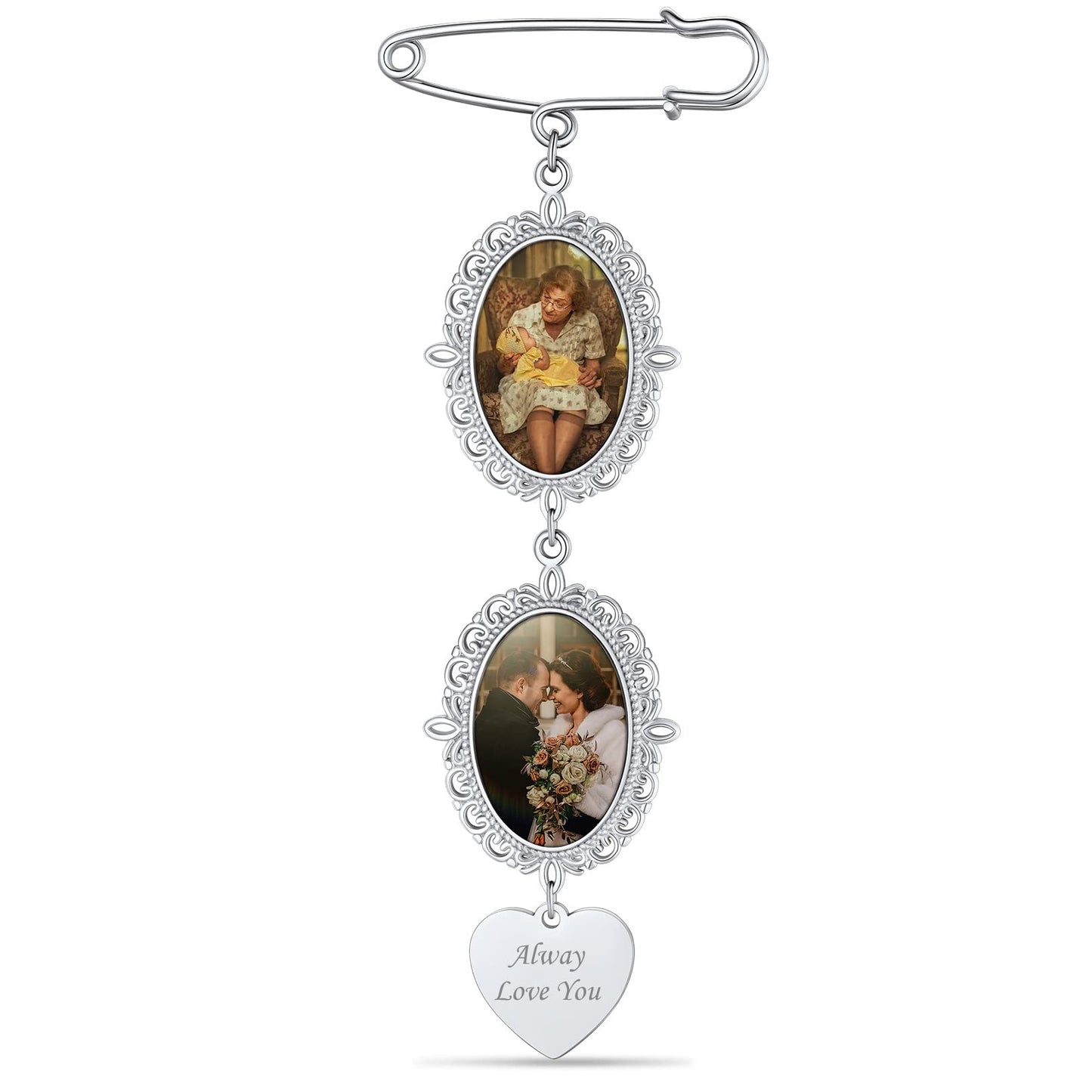 Custom4U Wedding Bouquet Photo Charms Picture Pins Customized Memorial Jewelry for Men Women Groom Bride
