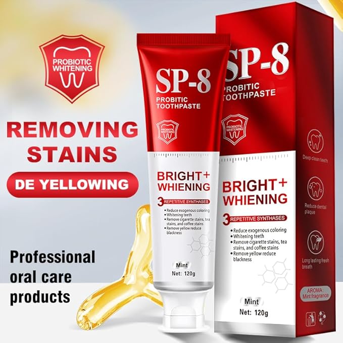 SP-8 Probiotics Whitening Toothpaste - Probiotics for Teeth Whitening and Gum Health - Enamel-Safe, Fluoride-Free, Double Mint Flavor,Fresh Breath-4pcs