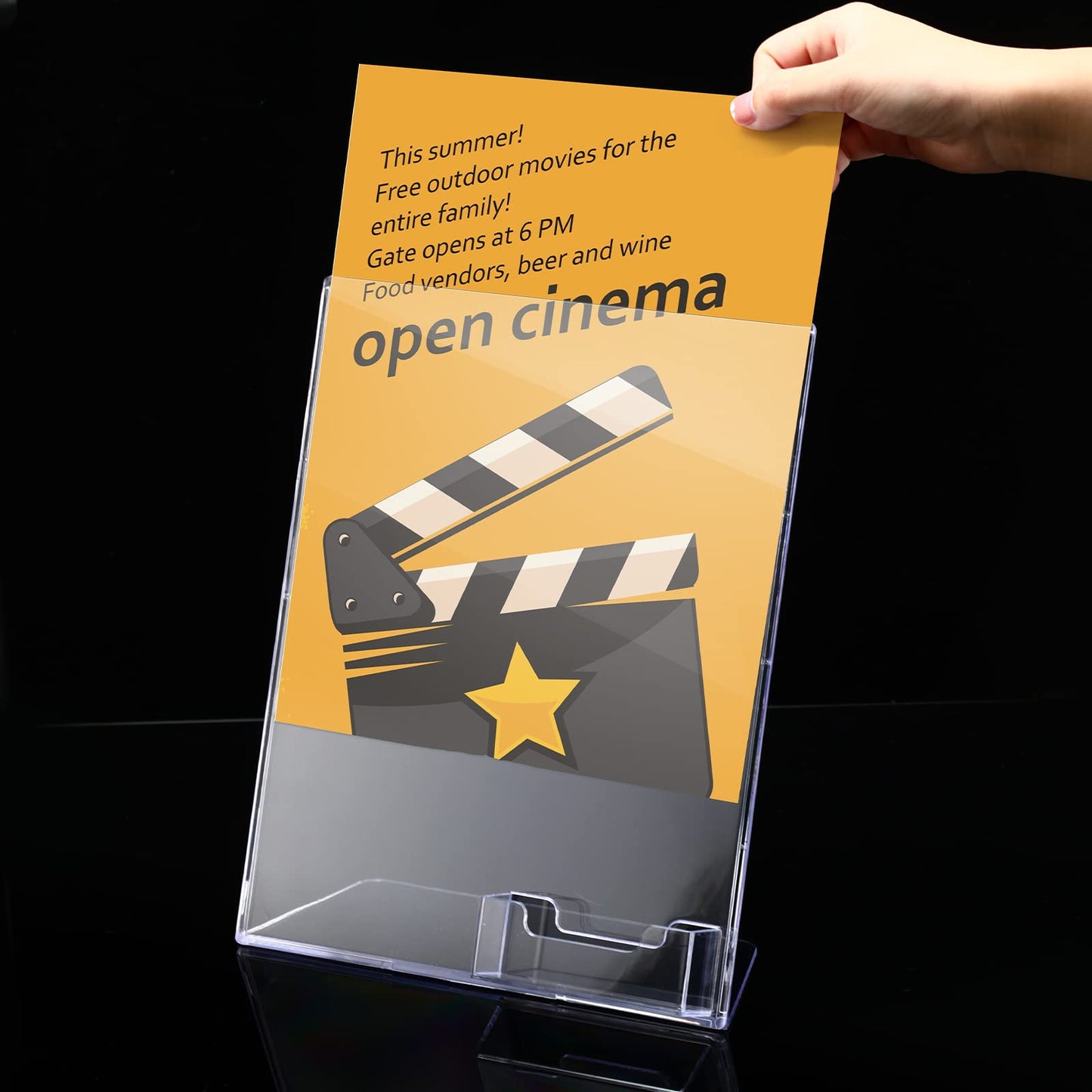 Geyee 8.5 x 11 Acrylic Sign Holder with Business Card Holder Clear Brochure Display Stand with Attached Business Card Pocket Advertisement Printed Material Flyer Holder Flyer Stand Frame (3)
