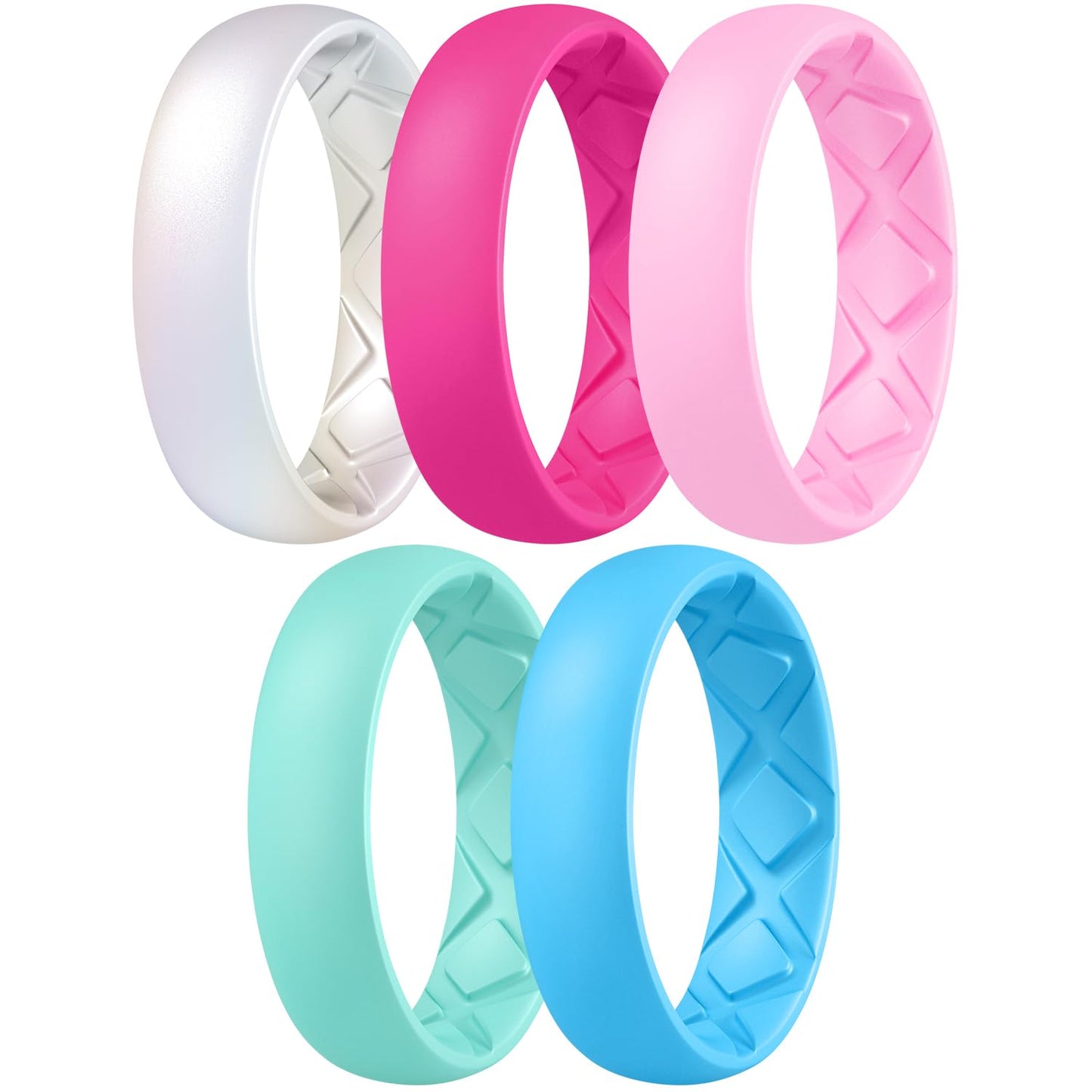 Egnaro Women’s Silicone Engagement Rings, Inner Arc Ergonomic Breathable Design with half sizes, Rubber Wedding Bands，5.5mm Wide-2mm Thick