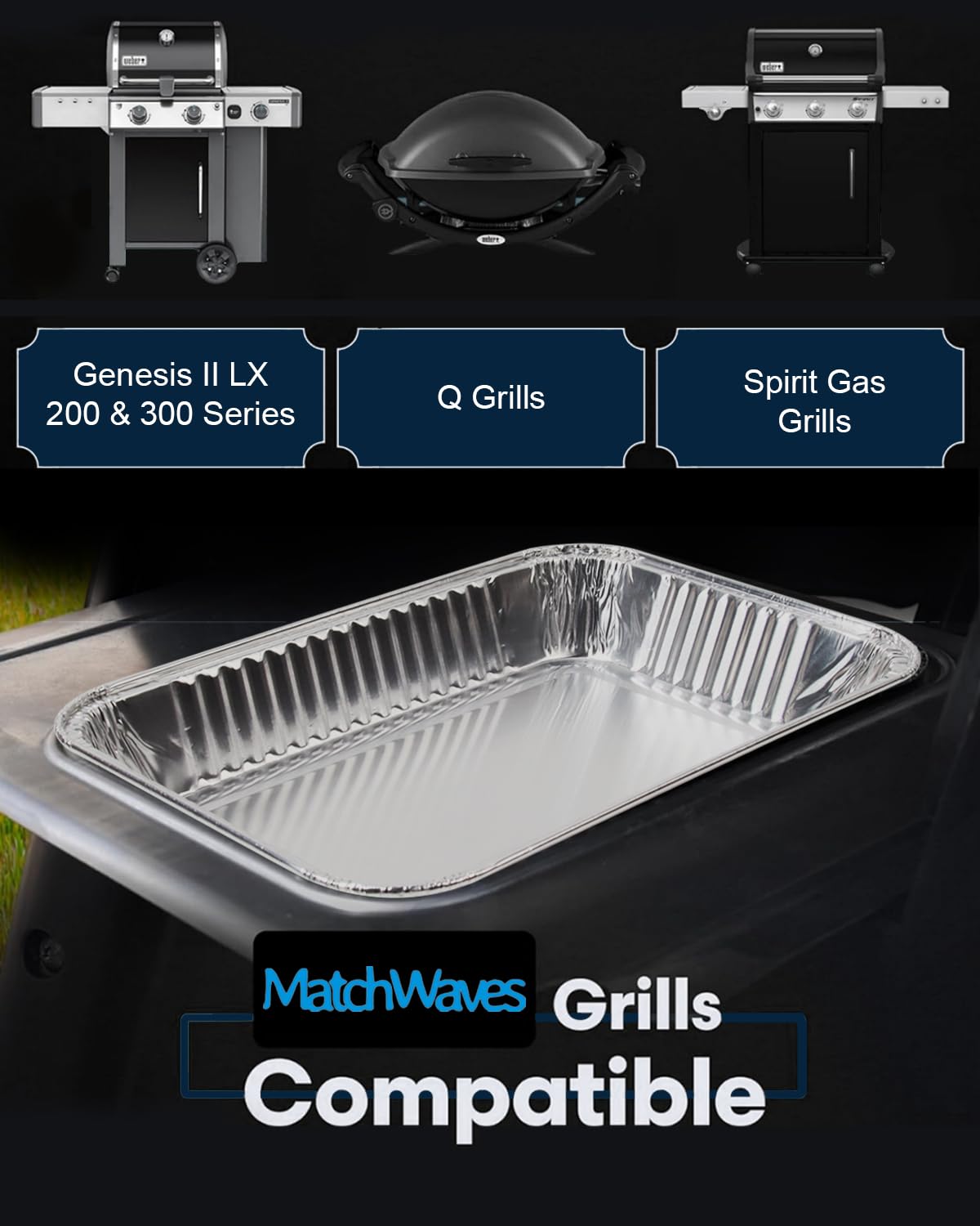 Matchwaves Drip Pans for Weber, Disposable Aluminum Foil Grease Trays for Weber Grills, Universal Replacement Liners for Weber Series, 8.6" x 6" - 20 Pcs