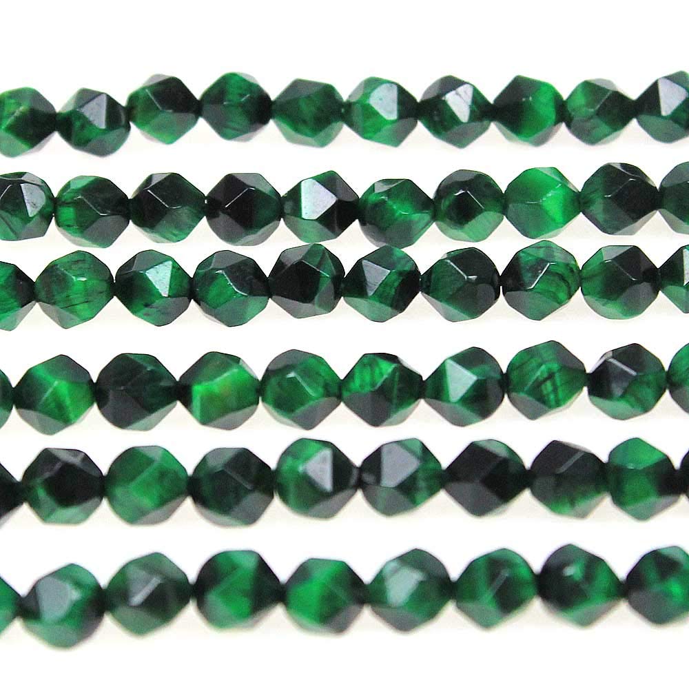 MJDCB Best Sellers Natural Stone Beads Faceted Polygon Green Tiger Eye Crystal Energy Stone Healing Power for Jewelry Making(8mm)