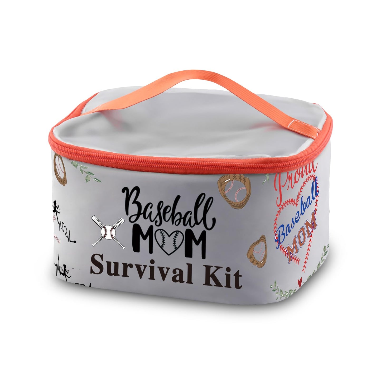 PXTIDY Baseball Mom Zipper Cosmetic Case Baseball Sport Mom Survival Kit Makeup Case Organizer Cosmetic Bag