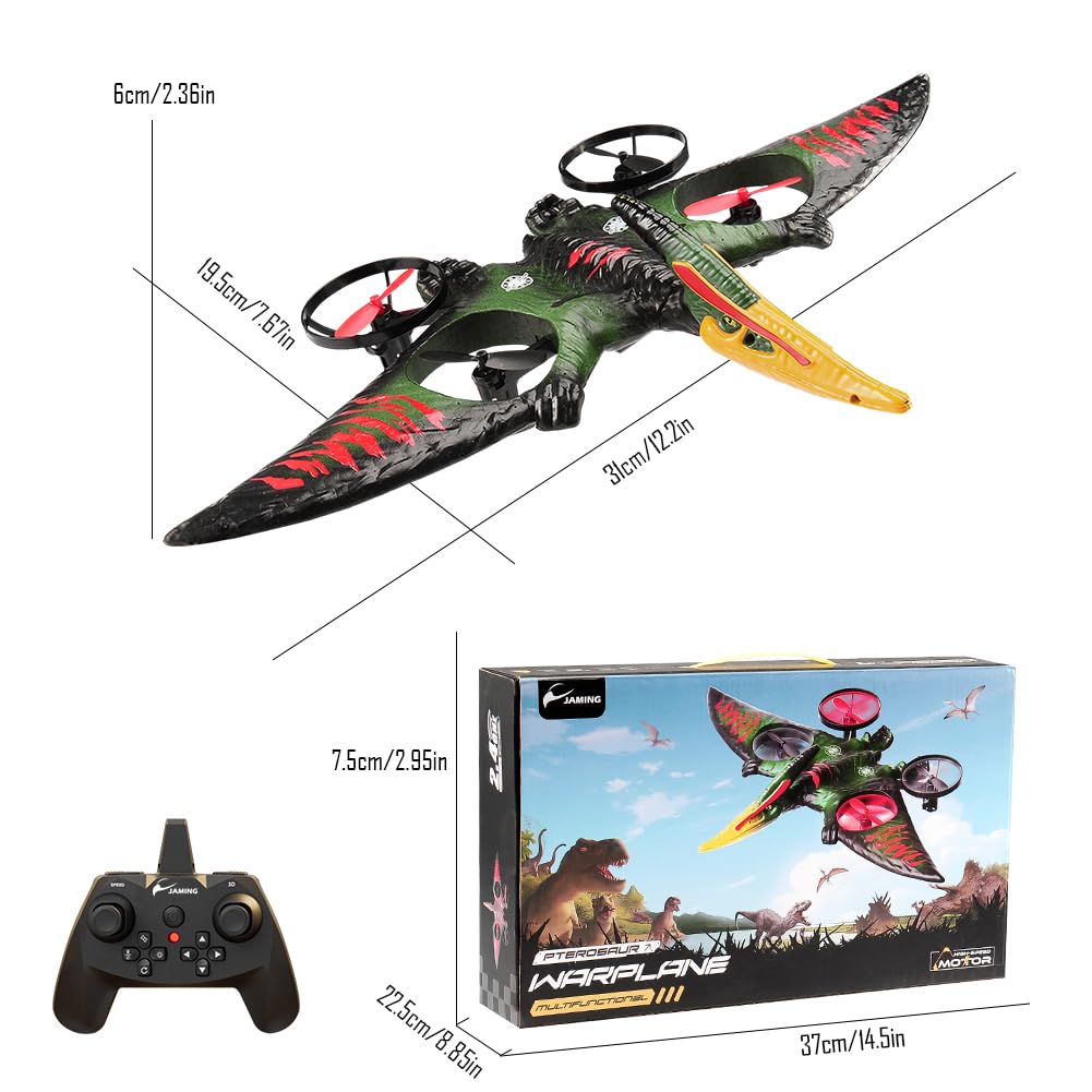 Dinosaur Remote Control Drone, 2.4G EPP Foam RC Pterodactyl Hobby RC Airplanes with 6-Axis Gyro, One Key Takeoff Landing, Stunt Roll & 360 Flip, Fighter Jet Toy Christmas Birthday Gift for Boys Girls