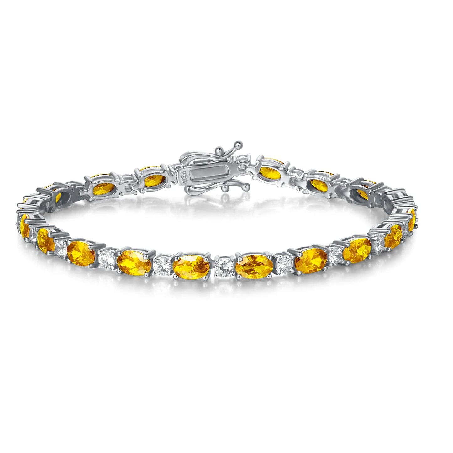 FANCIME November Birthstone Bracelets Sterling Silver Created Citrine Tennis Bracelet Fine Jewelry for Women 7 inches