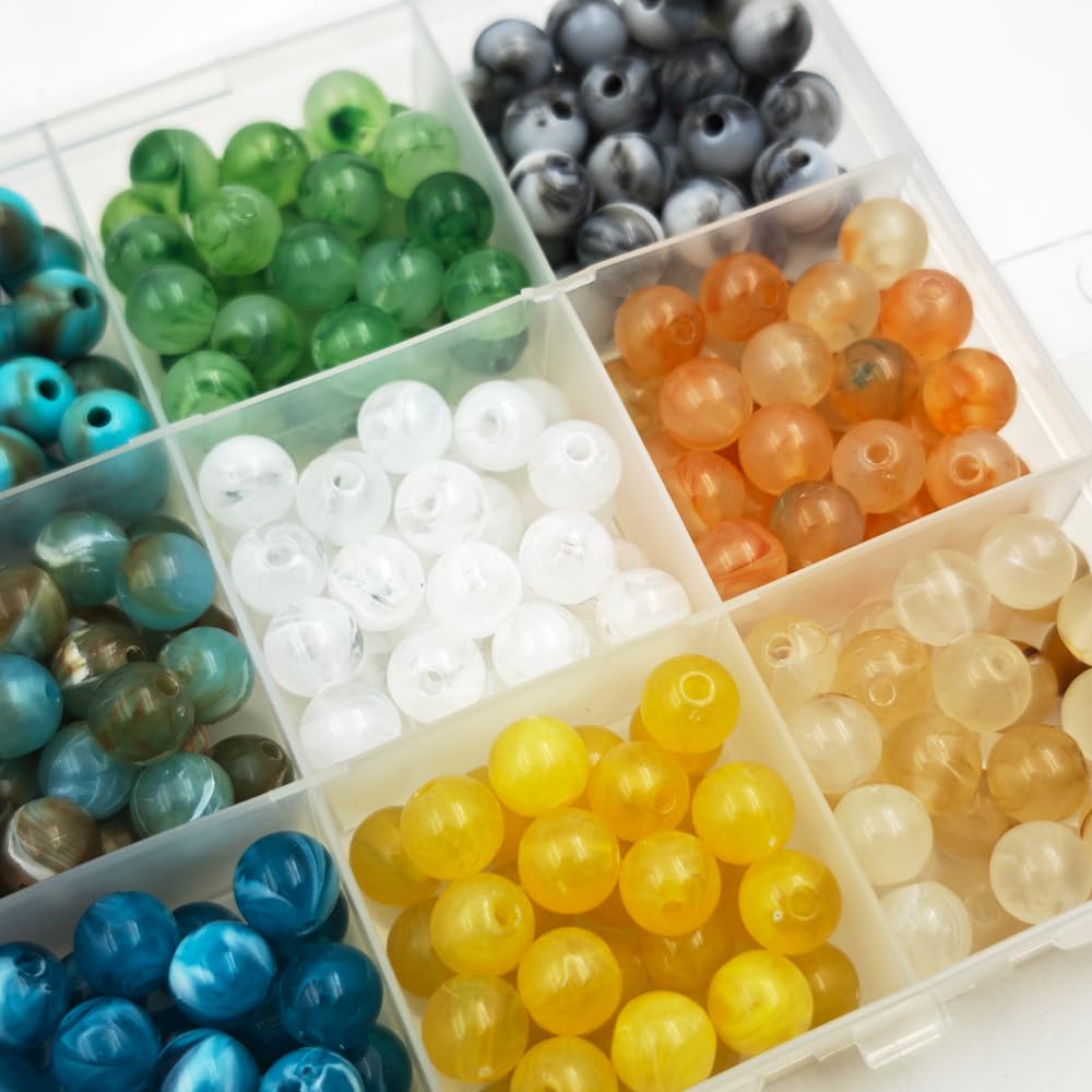 INSPIRELLE Acrylic Beads 450pcs Imitation-Gemstone Round Loose Beads for Jewelry Bracelets Necklace Making