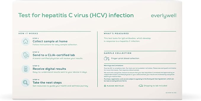 Everlywell Hepatitis C Test - at-Home Collection Kit - Discreet, Accurate Results from a CLIA-Certified Lab Within Days - Ages 18+