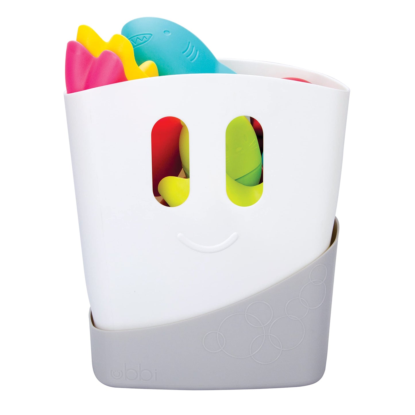 Ubbi Stand Up Bath Toy Storage Organizer with Removable Drying Bin – Freestanding Bath Toy Caddy & Scoop for Toddlers and Baby, Quick Dry Draining Design, Gray