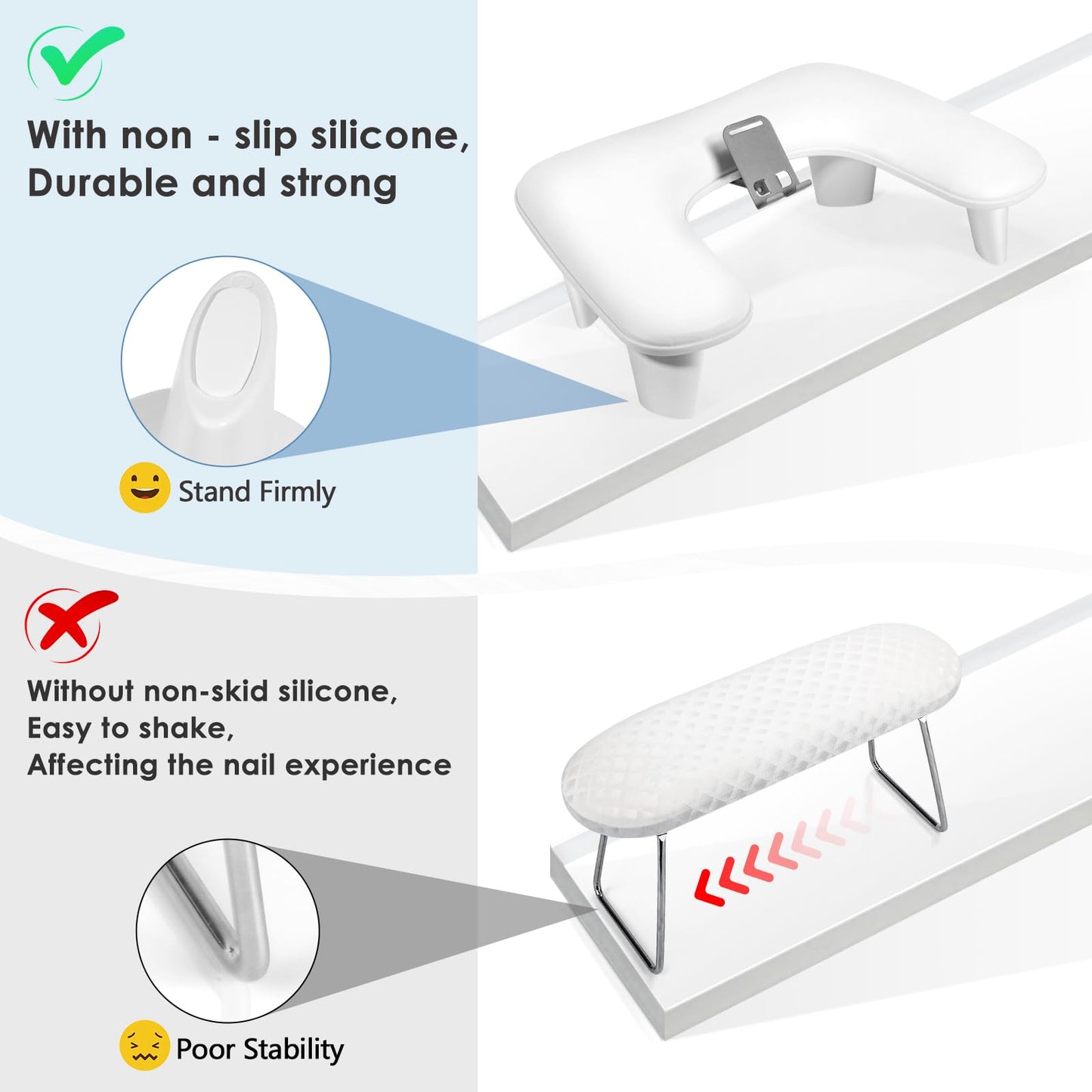LIONVISON Arm Rest for Nails Tech: U Shaped Ergonomic Nail Hand Rest Stand PU Leather with Rotating Phone Holder for Nail Salon Manicurist (White)
