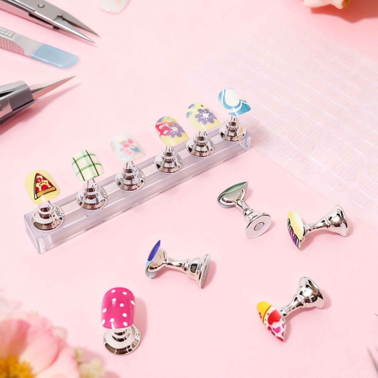 Press On Nail Packaging Kit, 50pcs Nail Display Cardboard, 50 Packaging Bag, 2pcs Display Stand, Adhesive Tab, Transparent Tape for Handmade Nails Business (50pcs white+nail stand)