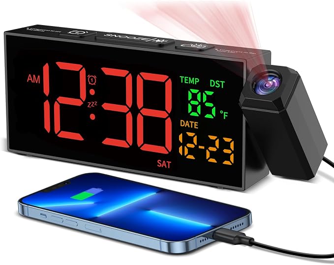 Netzu Projection Clock for Bedroom Ceiling, Alarm Clocks Black