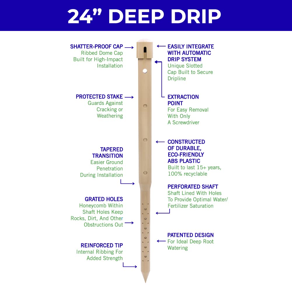 Underhill Deep Drip Irrigation Stakes 24-1/2-Inch, Case of 4 Watering Spikes for Trees with Medium Depth Roots, Drip System Parts Tubes, A-DD24