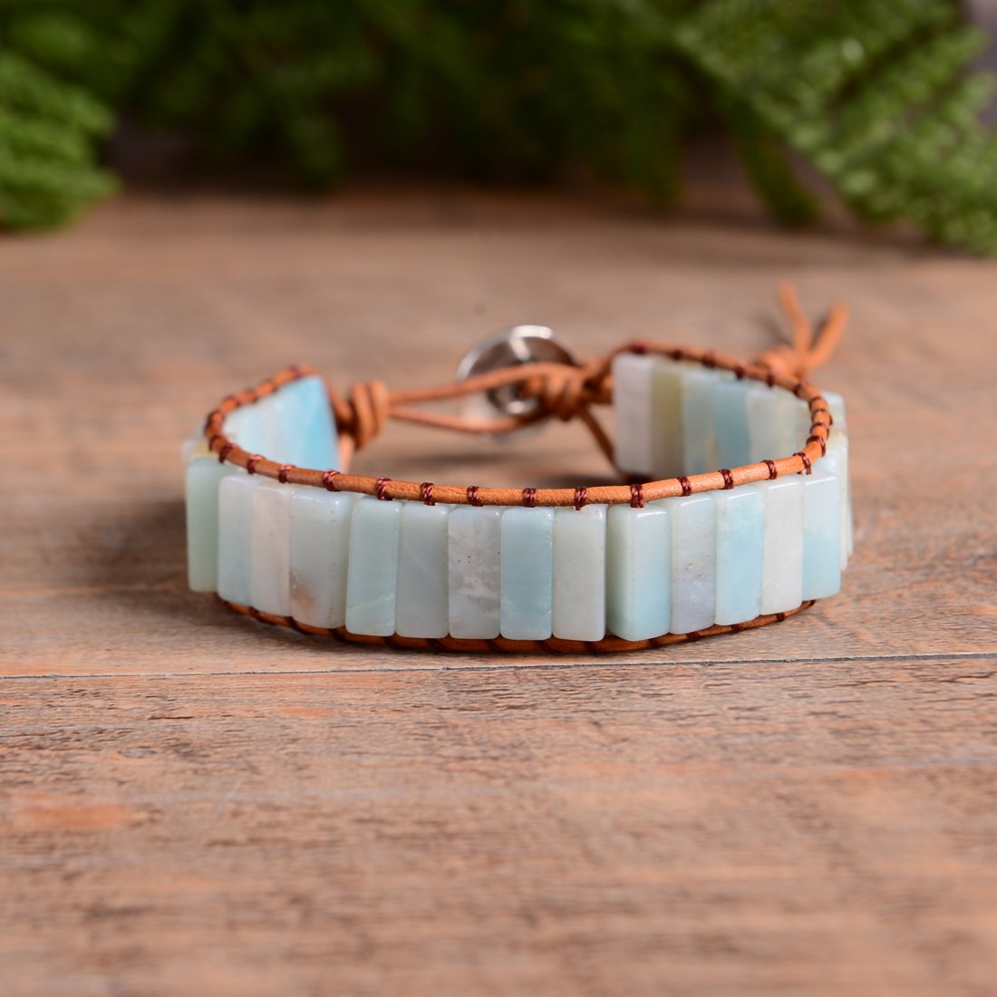 NUZUJX Boho Handmade Natural Stone Amazonite Tube Bead Wrap Wrist Statement Bracelet Jewelry Collection