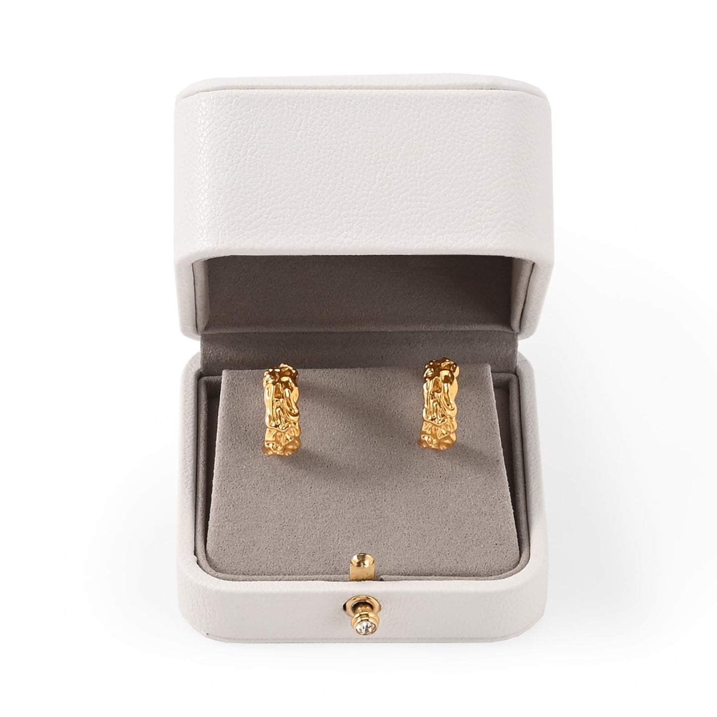 Woodten White Leather Earrings Pendant Gift Box Microfiber Interior Earrings Box for Valentines