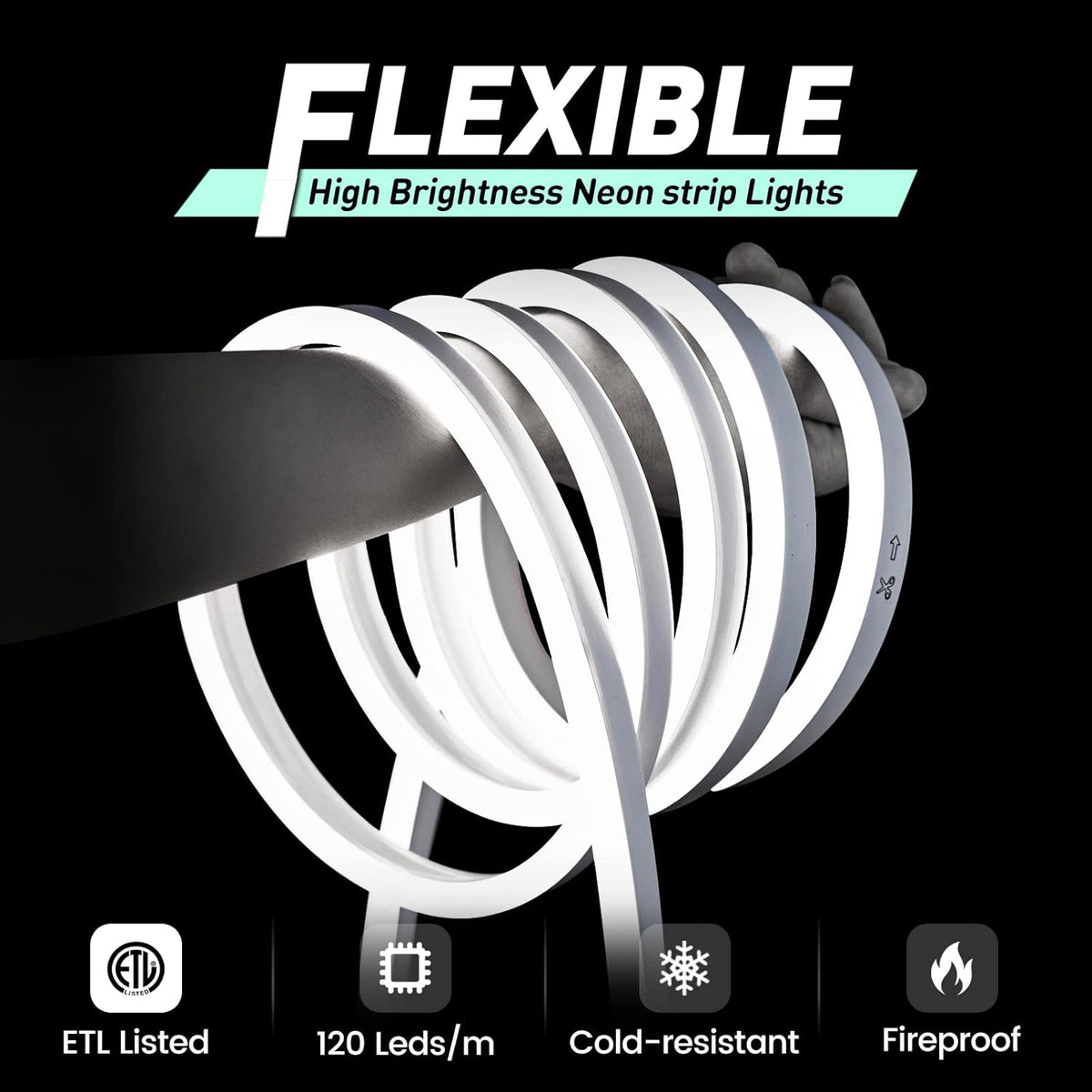 GZBtech Flexible LED Neon Rope Lights 66FT,AC 110-120V Waterproof Strip Light, 120 LEDs/M Cuttable Connectable Neon Lighting for Indoor Outdoor Home Decor/Commercial Building Use-Cold White 20M
