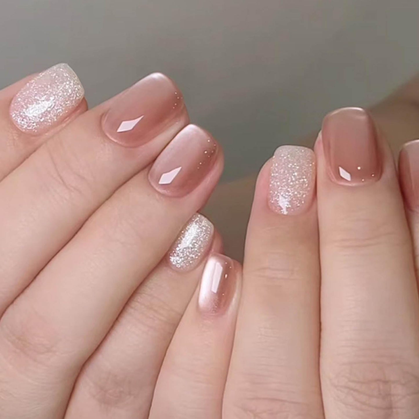 DANMANR Short Press on Nails Square French Fake Nails Full Cover Acrylic Bling False Nails for Women and Girls24PCS (Cat Eye)