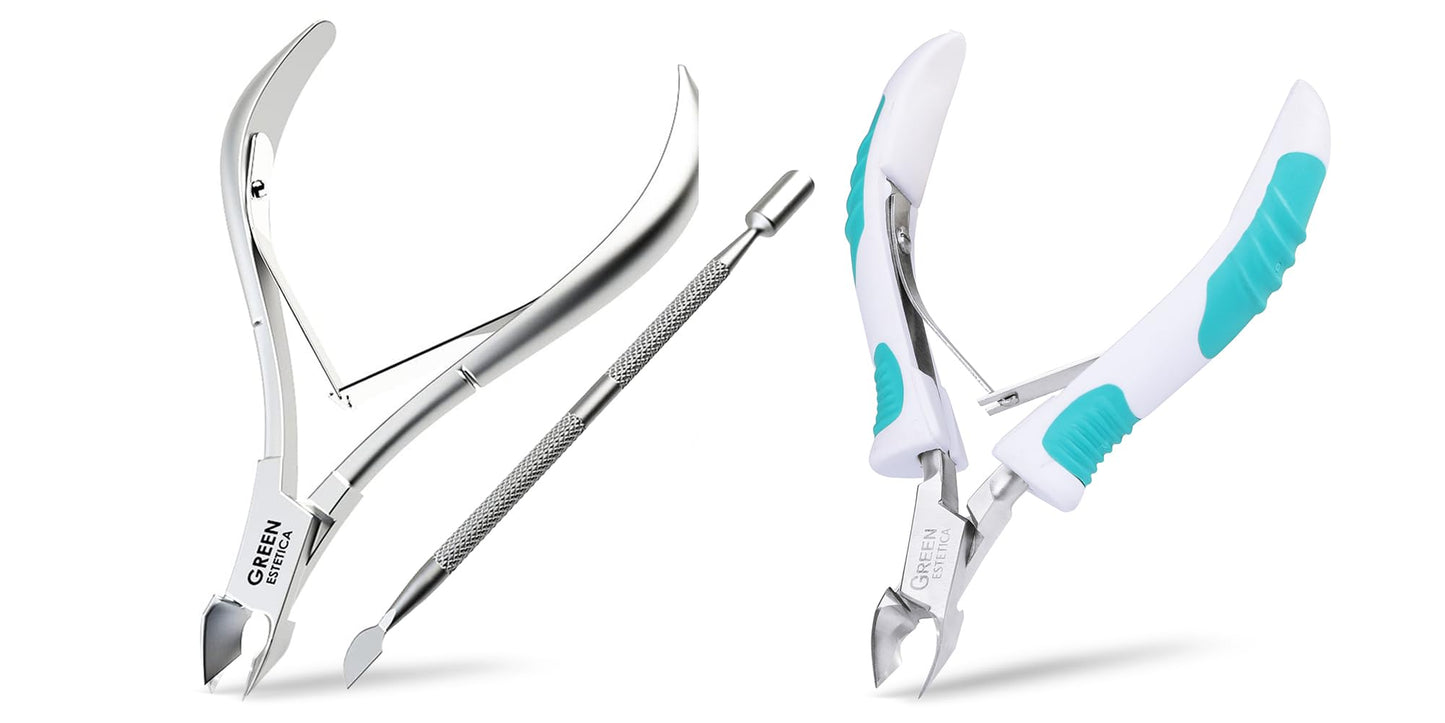 Cuticle Trimmer with Pusher & Nipper with Non-Slip Grip Handle Professional Stainless Steel Cuticle Cutter Sharp Blades Double Spring Cuticle Nippers for Nail Care Pedicure Manicure Nail Tools (Silver