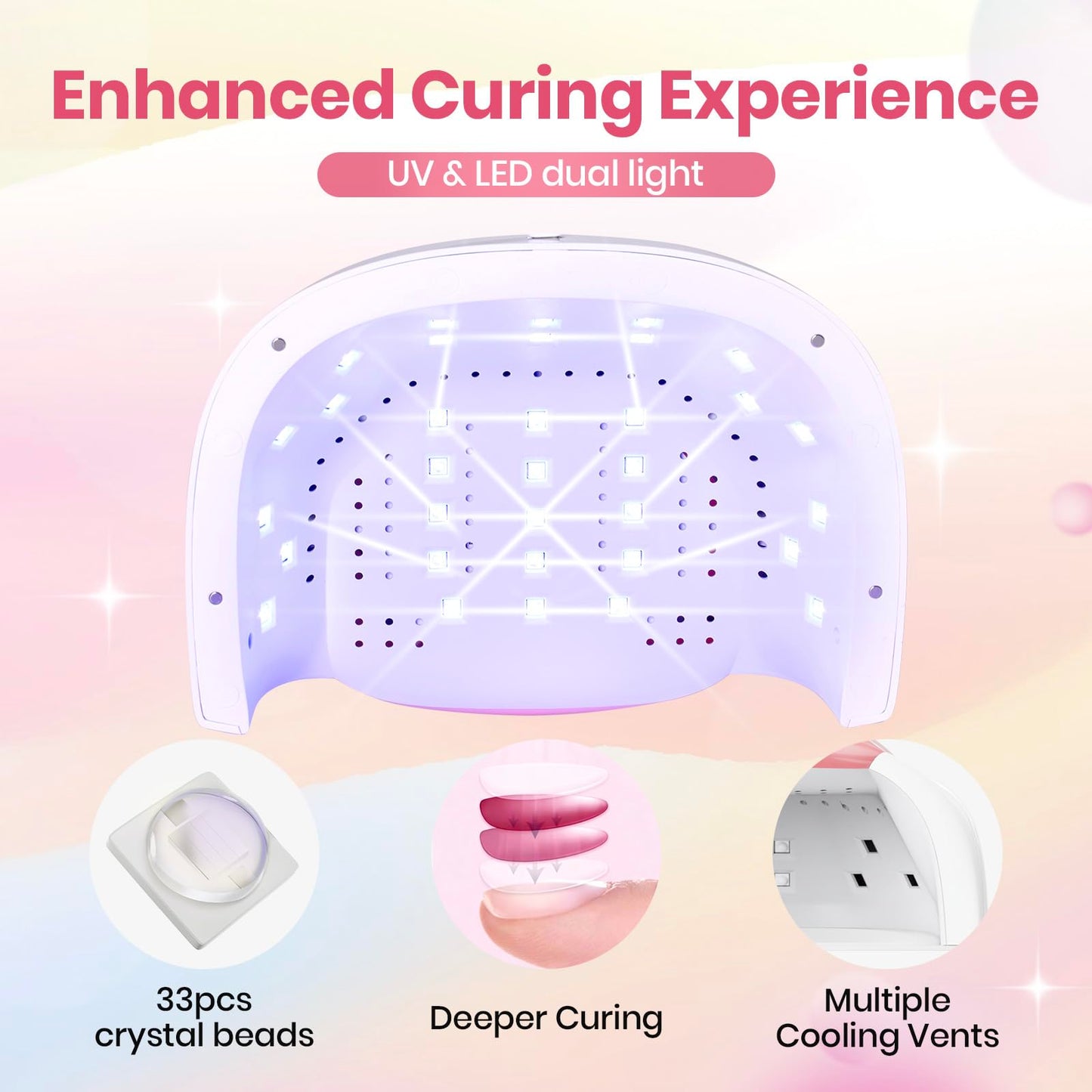 Beetles Motion Glow Nail Tips, 160PCS 16 Sizes Short Almond Cat Eye Magnet Soft Gel Blossom & UV LED Nail Lamp, Candy White 30/60/90s Timer Countdown Smart Sensor Dryer