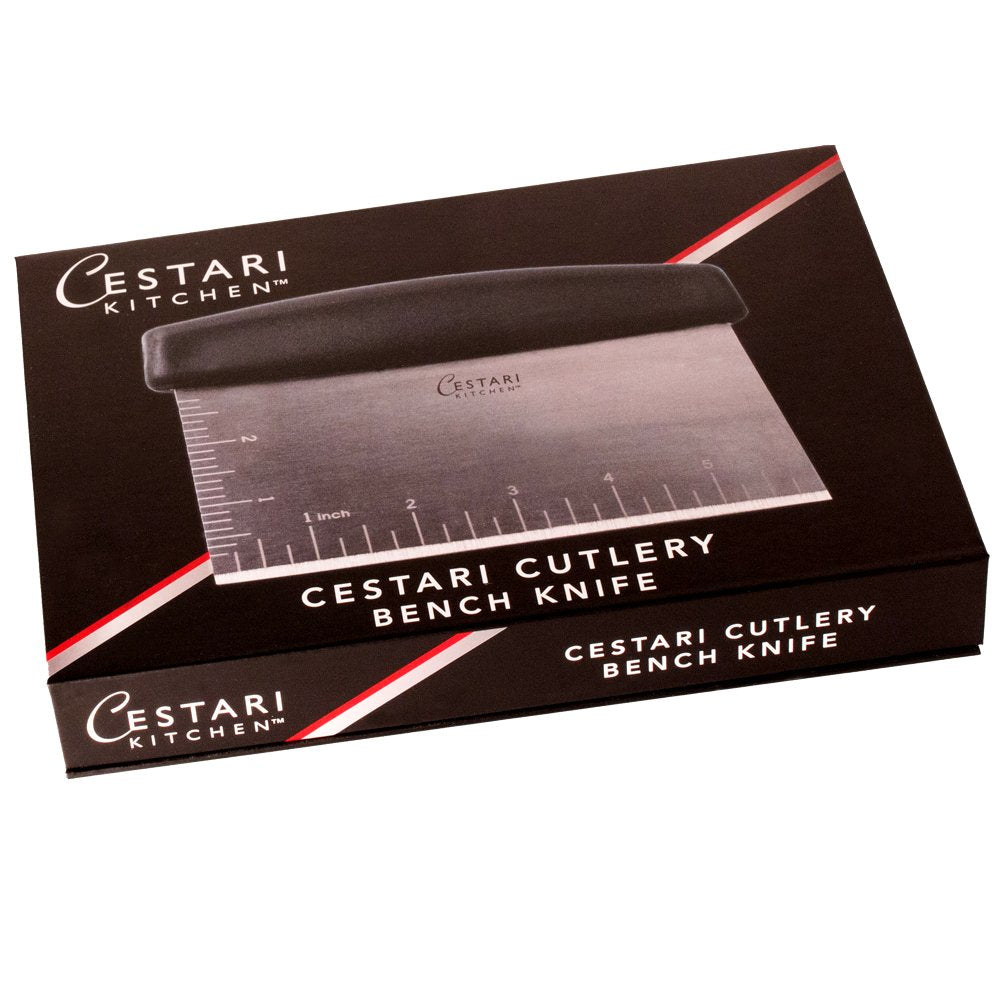 Cestari Dough Scraper Bench Knife: Professional Quality Heavy Duty Stainless Steel Bench Scraper, Chopper, Cutter - Perfect for Pastry, Nuts, Herbs, Chocolate, Pizza Dough, Soap, Bread Baking