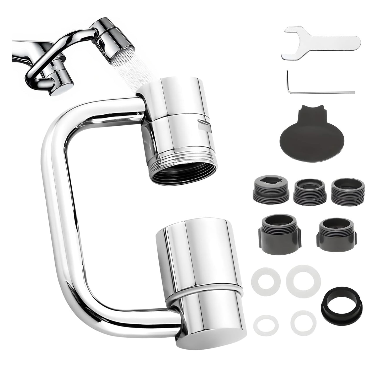 1440° Rotatable Faucet Aerator Extension, 2 Modes Universal Sink Faucet for Splash Reduction, 1080° Rotating Multifunctional U shaped faucet extender for Bathroom Sink Kitchen