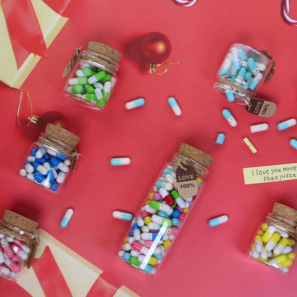 Infmetry Valentines Day Gifts For Her Him Boyfriend Girlfriend Capsule Notes Pills in a Glass Bottle Letter Messages For Couples Men Women (Mixed Color 90pcs)