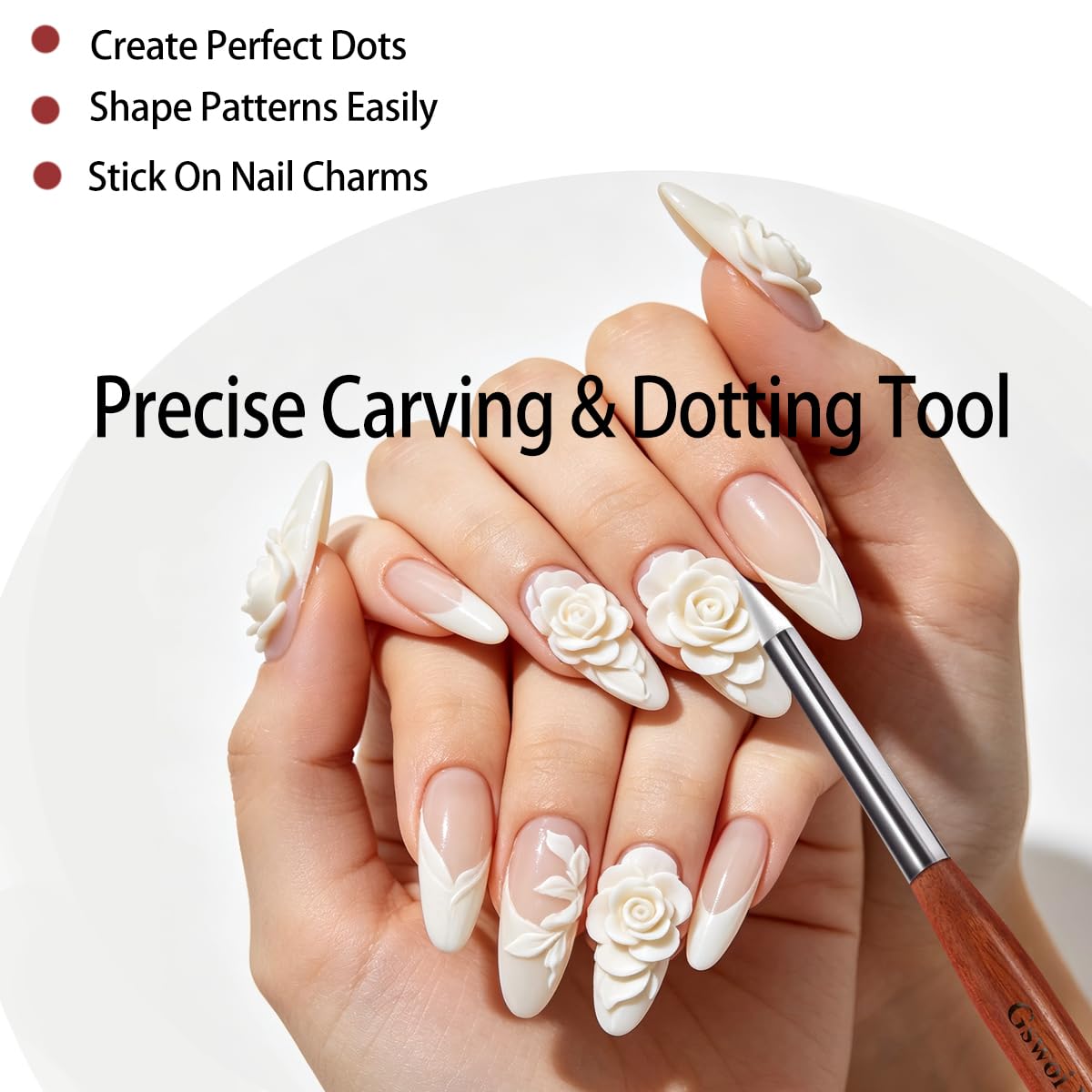 GSWOI Dual Head Acrylic Nail Brush-Carving & Silicone Drawing Embossing for Builder Gel,Polygel & Design-Wood Handle & Metal Caps
