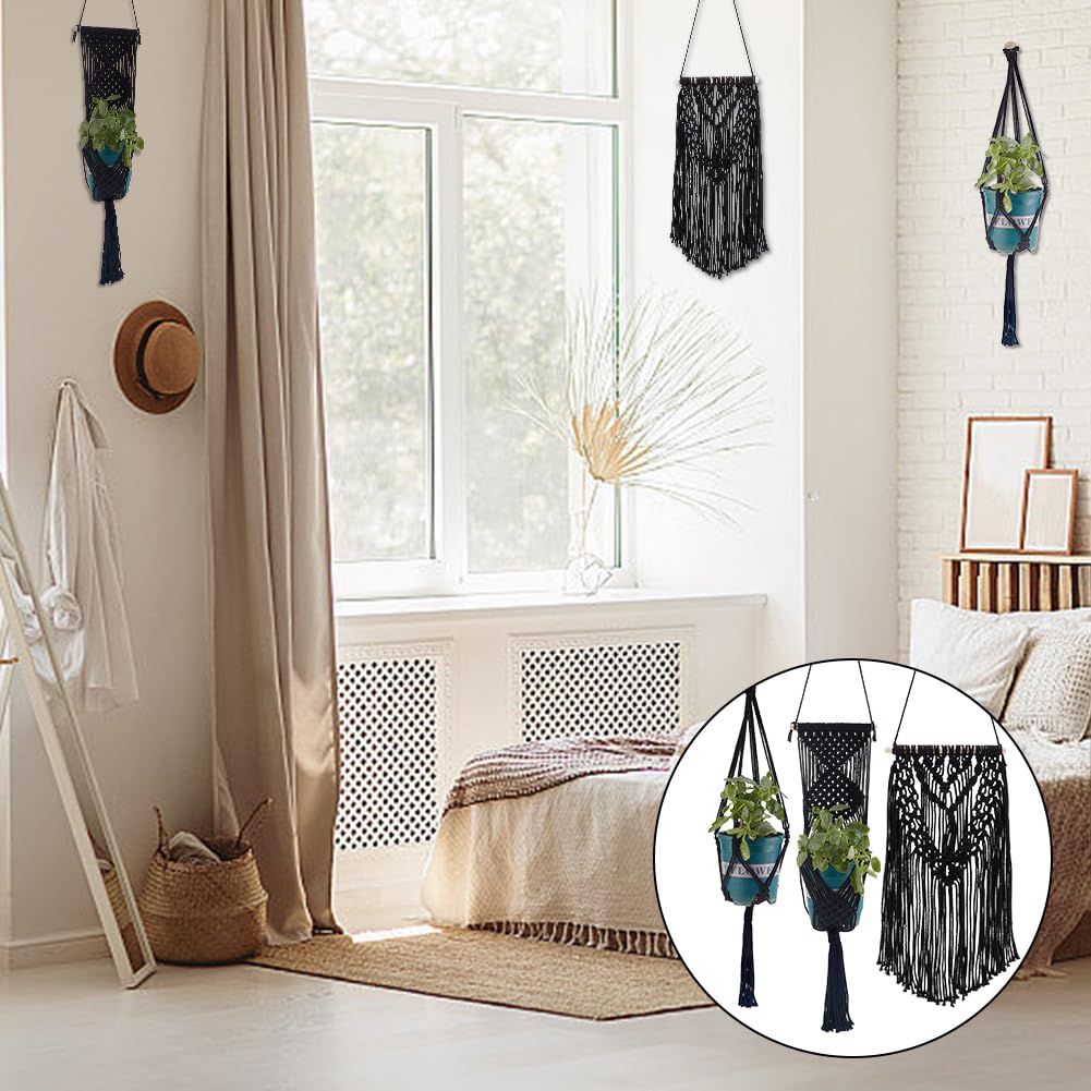 IFNUNLY 8 Set Black DIY Macrame Kit for Beginners - Starter Kit with Wall Hanging, Plant Hanger, Keychain & Instructions