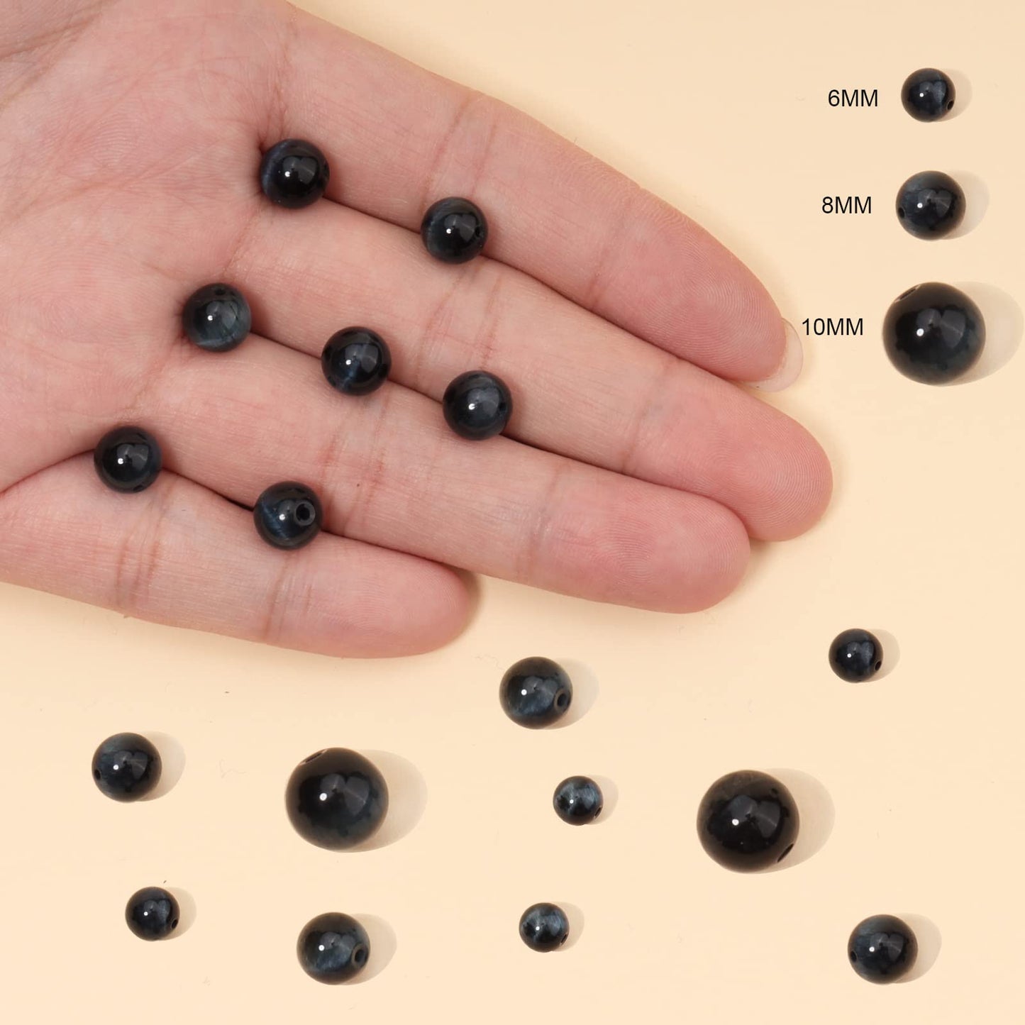 45pcs 8mm Natural Blue Black Tiger Eye Gemstone Beads Energy Healing Crystal Round Loose Stone Beads for Jewelry Making, DIY Bracelets Necklaces